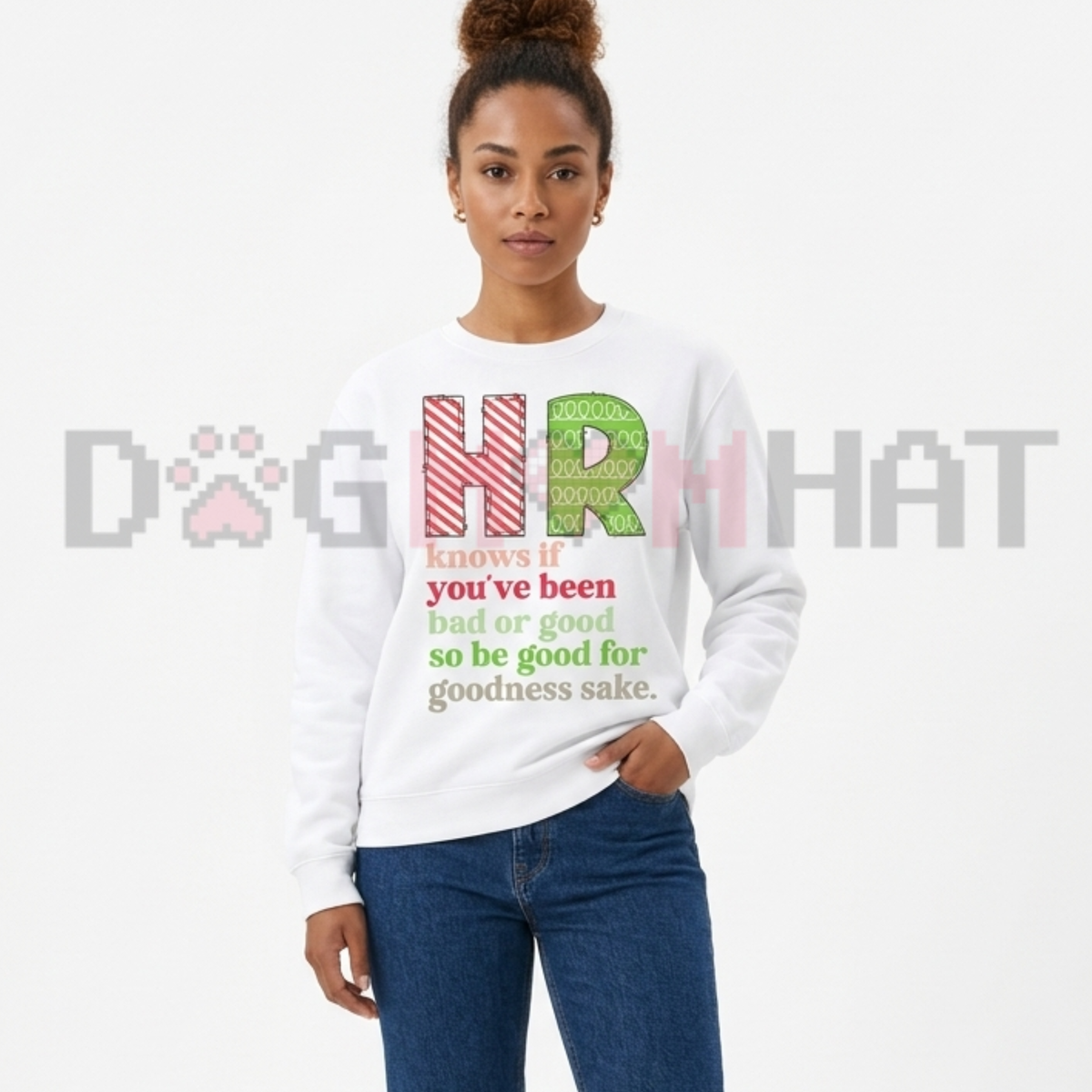Festive Friction Tee – Christmas HR "Be Good For Goodness Sake" Santa Belt Graphic Shirt