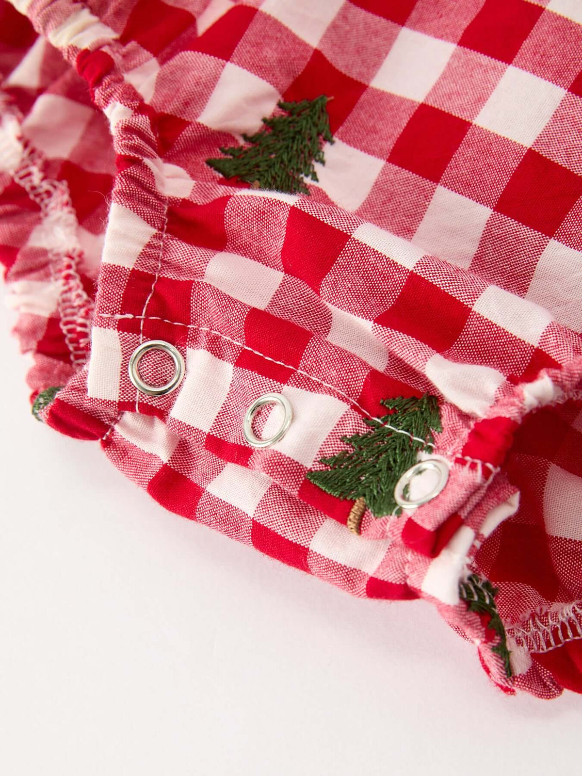 Christmas Tree Embroidered Red Plaid Baby Girls Ruffle Collar Romper