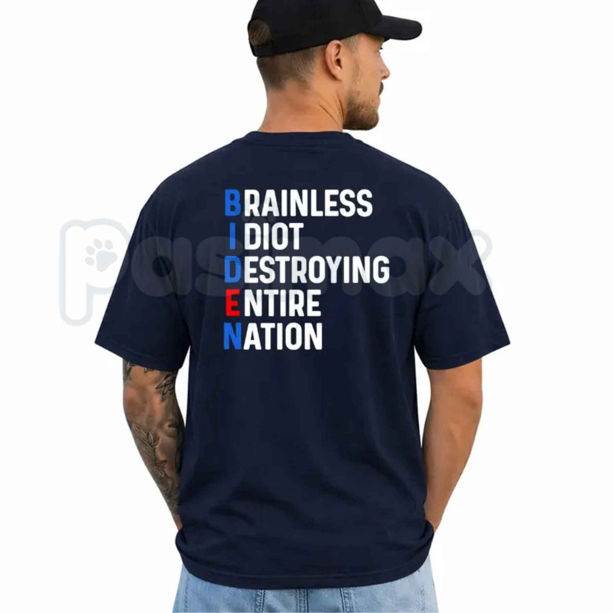 Political Satire B.I.D.E.N Lettering Back Print Black T-Shirt β Funny Acronym Unisex Tee