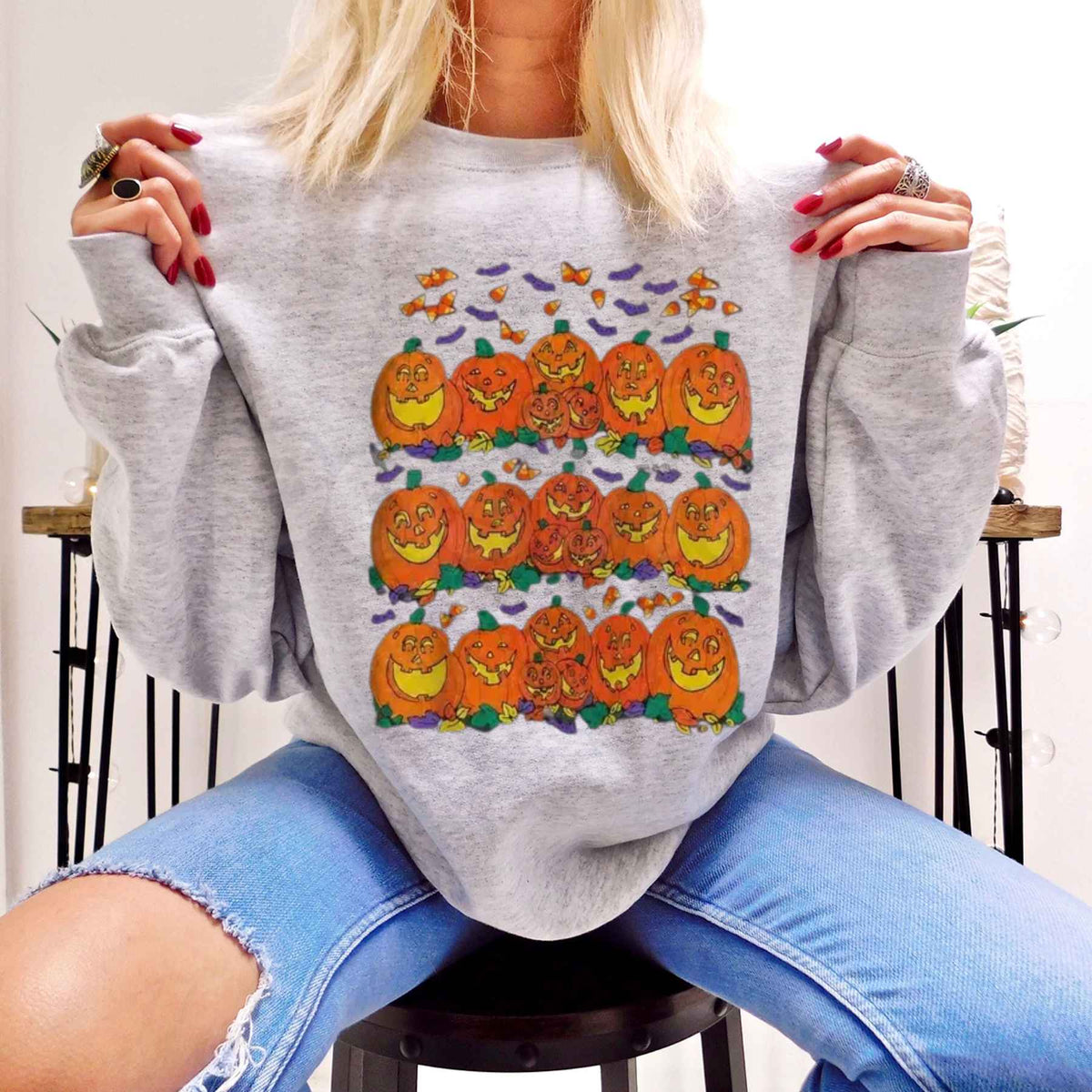 Halloween Pumpkin Graphic Sweatshirt | Cute Spooky Autumn Crewneck