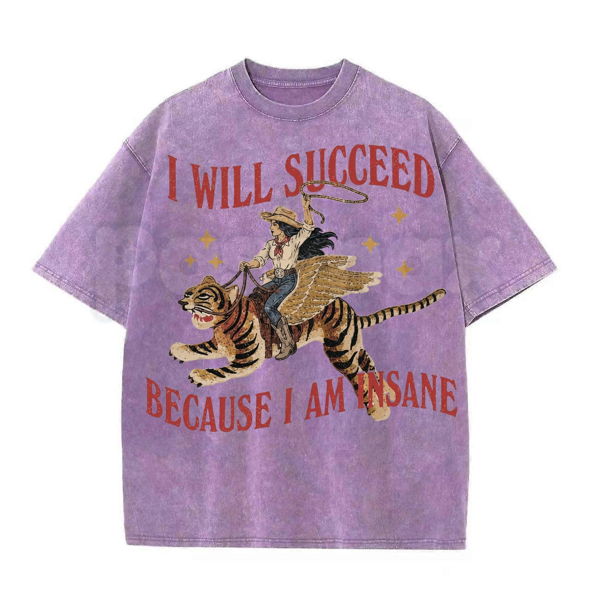 I Will Succeed Because I Am Insane Vintage Cowgirl Graphic Washed T-Shirt โ Retro Rodeo Western Graphic Tee, Acid Wash Lightweight Cotton Unisex Top