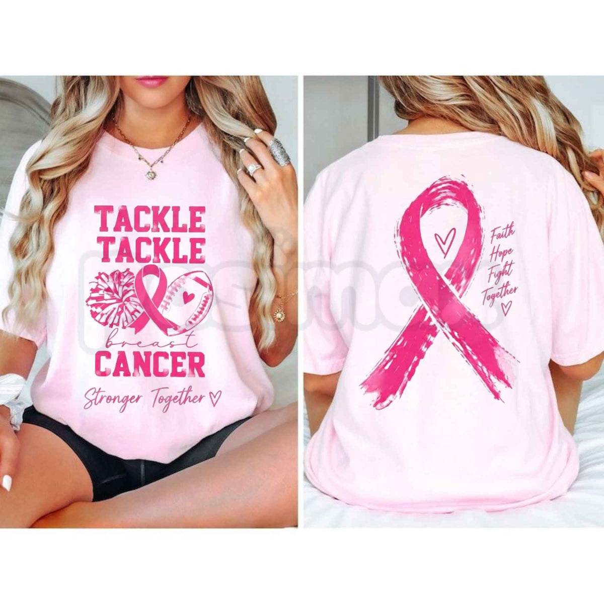 Women's Tackle Breast Cancer Graphic Top โ Pink Ribbon Football Awareness Tee