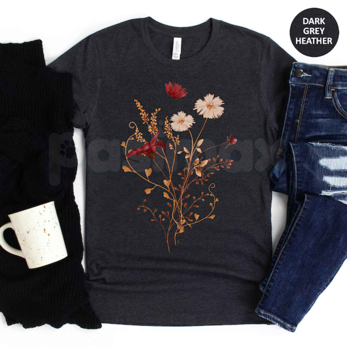 Fall Wildflower T-Shirt โ Autumn Watercolor Floral Gift for Her Unisex Tee