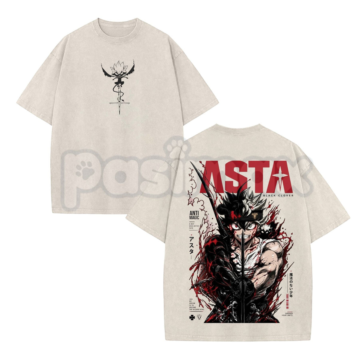 Asta Black Clover Season 2 Washed T-Shirt – Retro Anime Anti-Magic Graphic Tee, Vintage Acid Wash Lightweight Cotton Unisex Streetwear Top