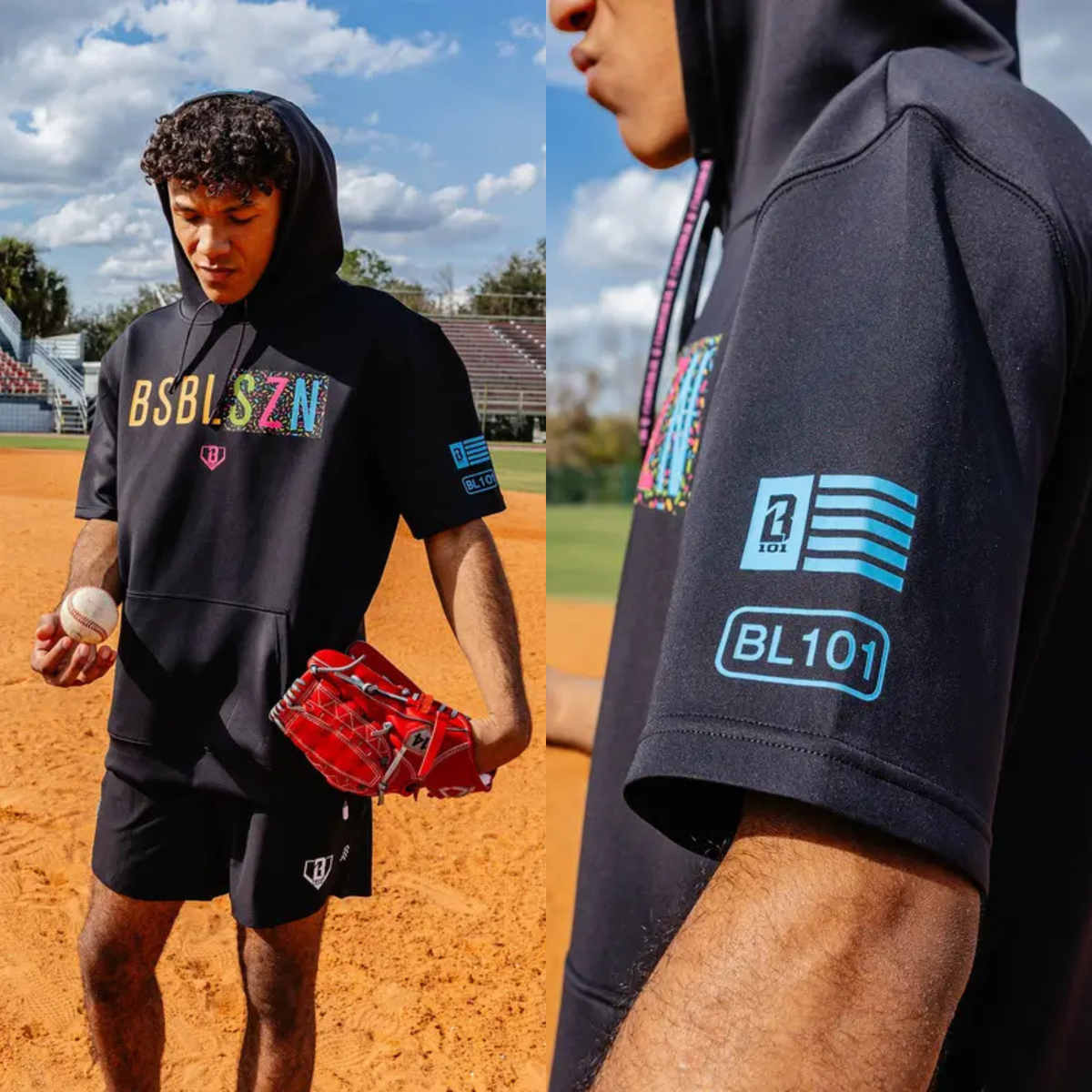 BSBL-SZN Short Sleeve Hoodie V3 - Cotton Candy Blue Athletic Streetwear Short Sleeve Pullover Hoodie