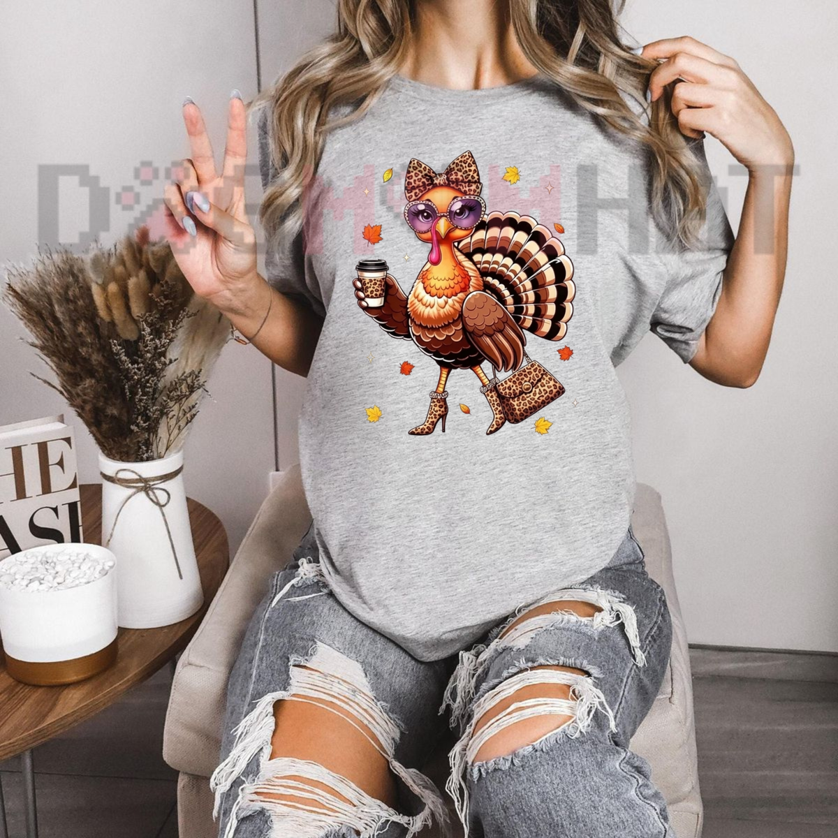 Leopard Turkey Drinking Coffee T-Shirt – Thanksgiving Graphic Tee