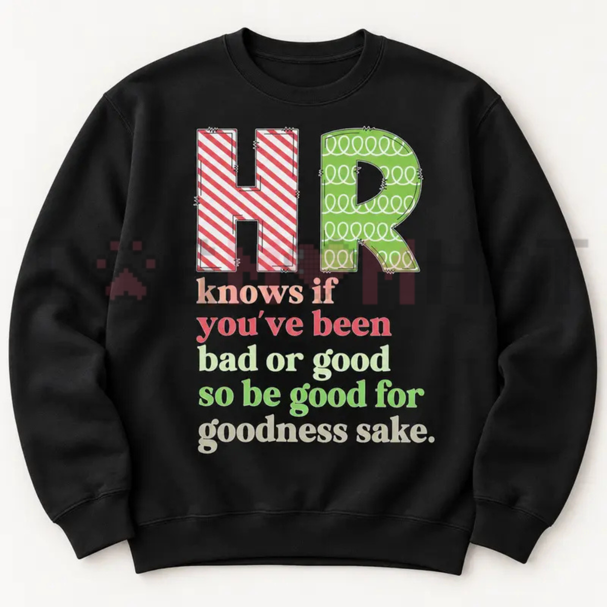 Festive Friction Tee – Christmas HR "Be Good For Goodness Sake" Santa Belt Graphic Shirt
