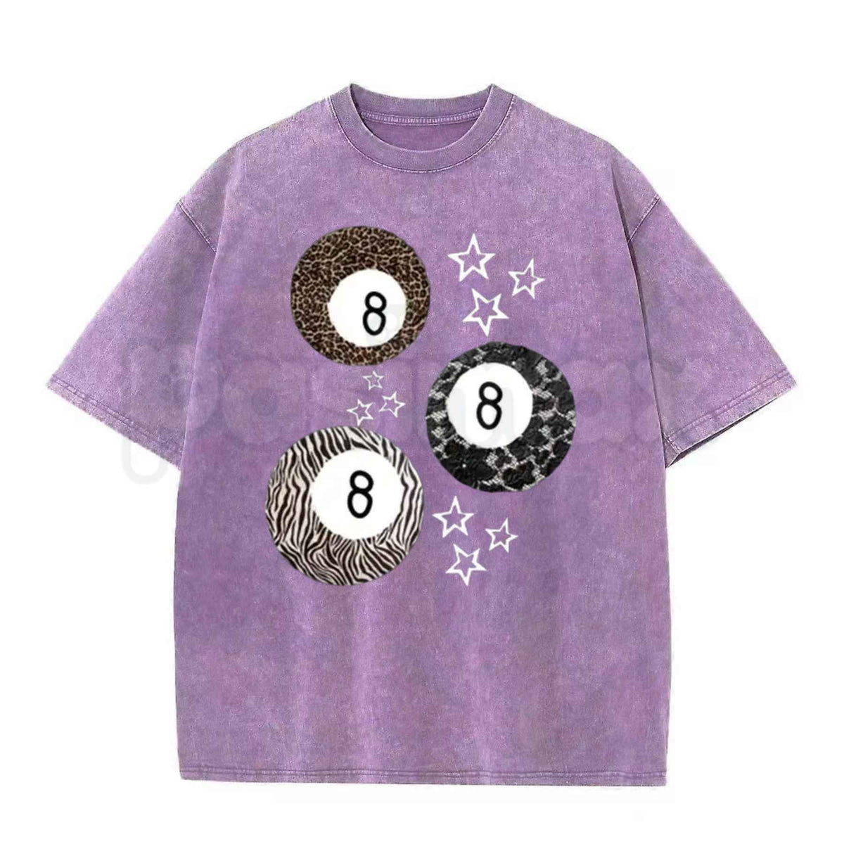8 Ball Leopard and Stars Print T-Shirt โ Retro Y2K Graphic Tee, Vintage Acid Washed Soft Breathable Cotton Unisex Streetwear Top