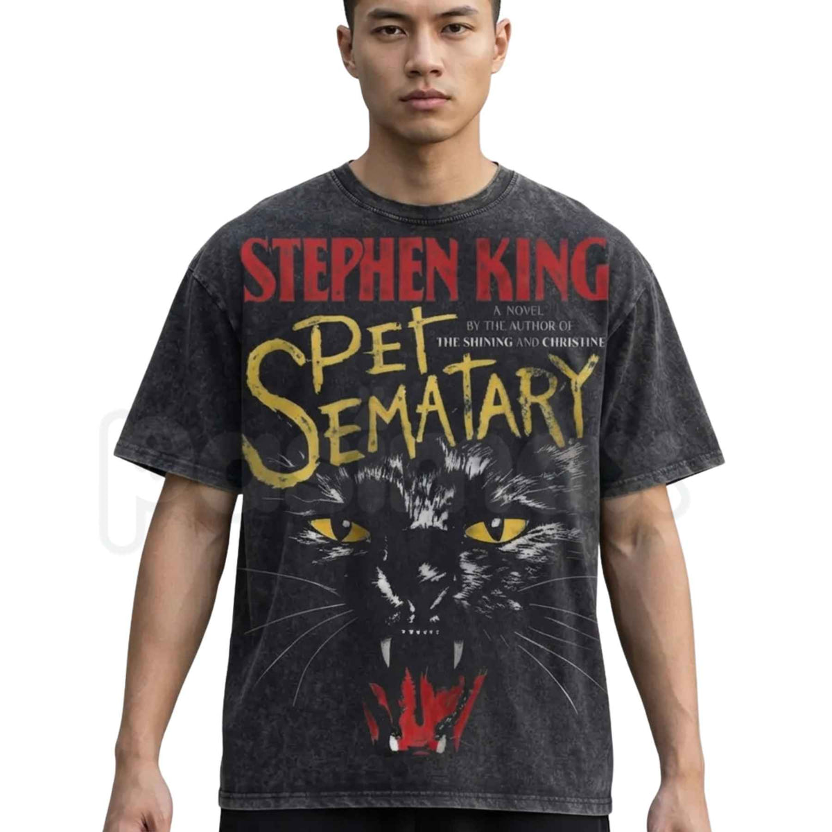 Creepy Black Cat Thriller Graphic Tee โ Spooky Retro Horror Movie T-Shirt, Vintage Acid Washed Lightweight Cotton Unisex Streetwear Top