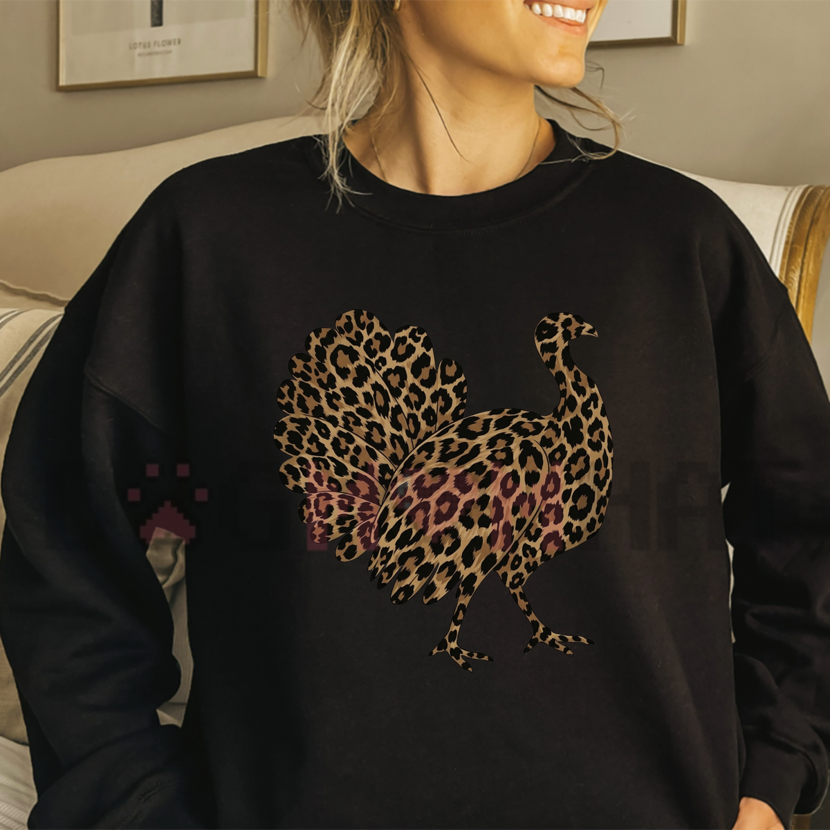 Leopard Print Turkey Thanksgiving Fleece Sweatshirt