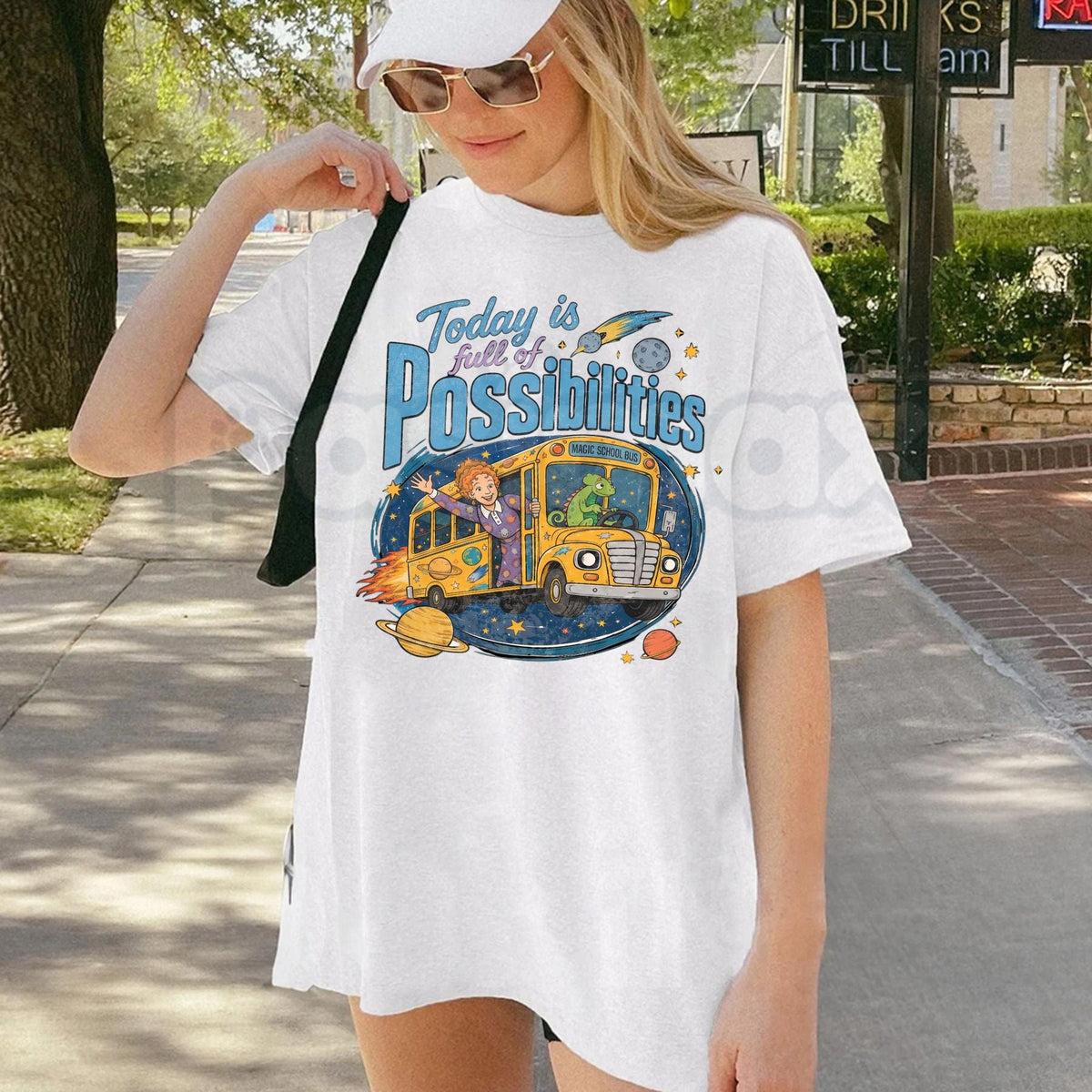Magic School Bus Miss Frizzle Inspired 90's Vintage Graphic T-Shirt โ Nostalgic Teacher Cartoon Tee