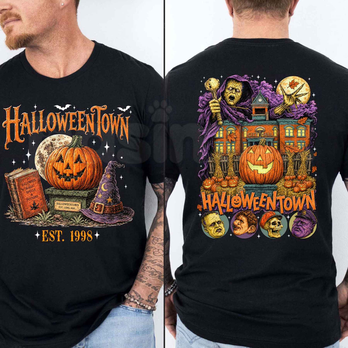 Vintage Pumpkin Witch Spooky Halloween Double-Sided T-Shirt โ Retro Gothic Unisex Cotton Tee
