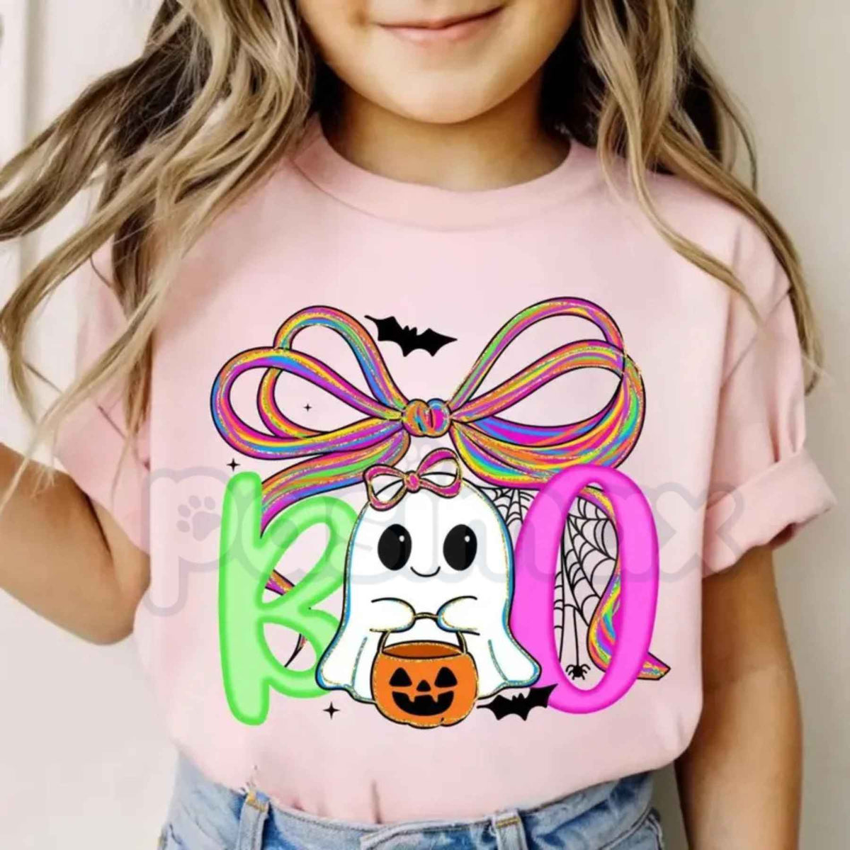 Cute Halloween Ghost Girls T-Shirt โ Spooky Season Kids Unisex Cotton Graphic Tee