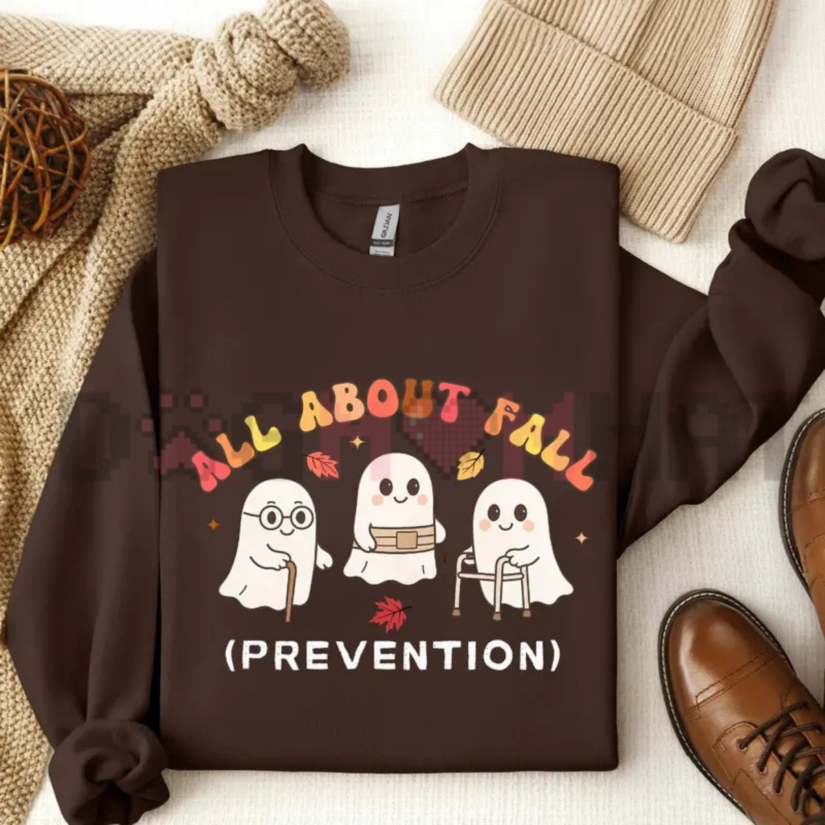 "All About Fall Prevention" Cute Halloween Ghost Sweatshirt- Funny Nursing & OT Fall Safety Top