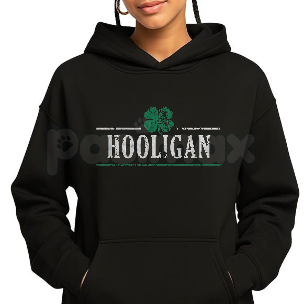 Crazy Dog Hooligan Shamrock Funny Saint St Patricks Day Hoodie โ Irish Drinking Humor Pullover, Lucky Clover Party Sweatshirt, Unisex Heavy Blend