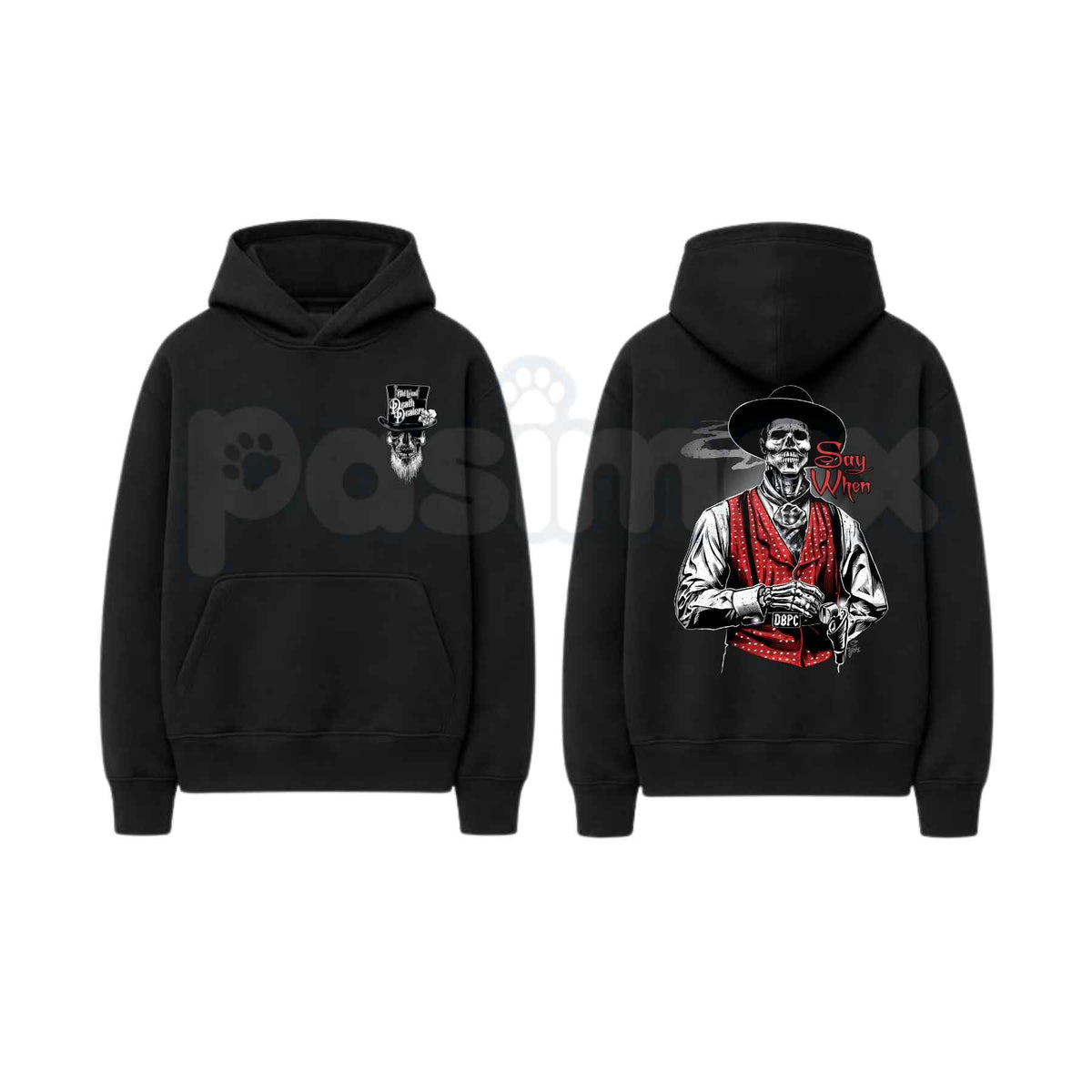 Doc Holliday "Say When" Zombie Hoodie โ Vintage Tombstone Gunslinger Graphic Pullover, Old West Undead Outlaw Sweatshirt, Unisex Heavy Blend