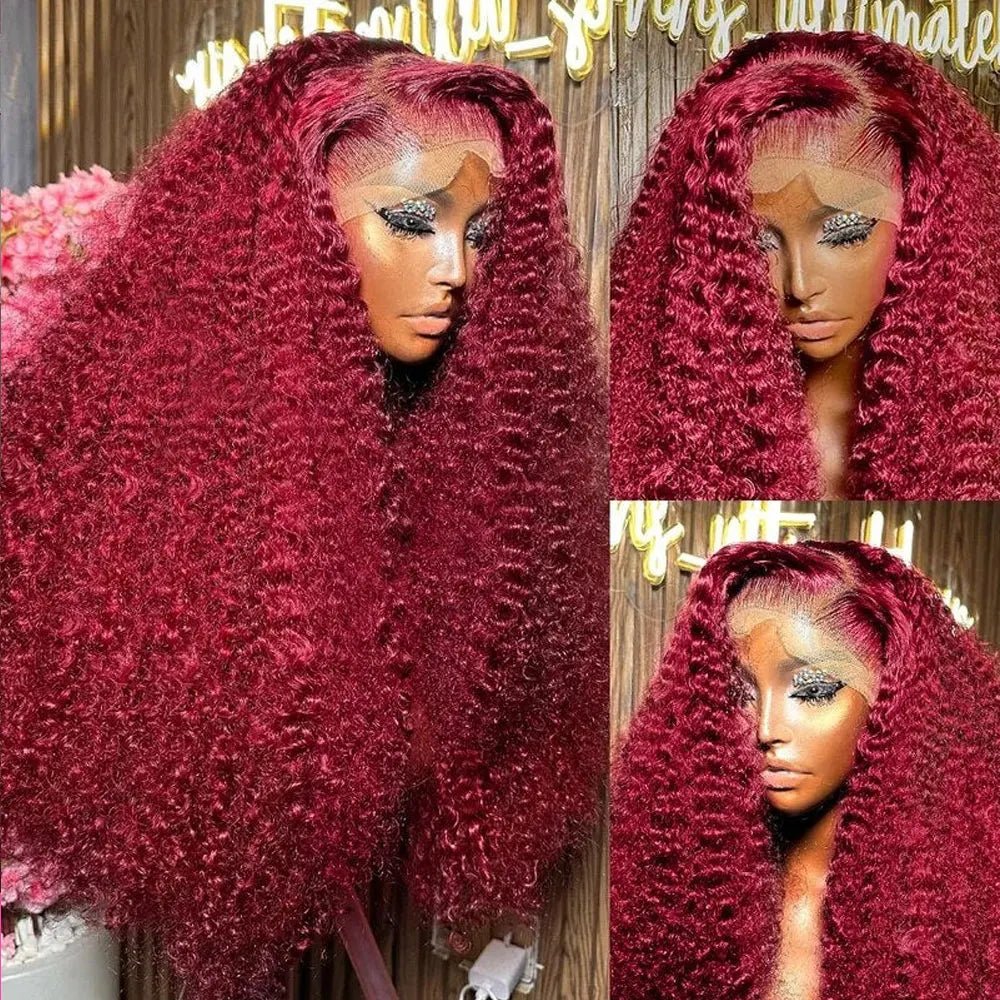 30 inch burgundy 99J deep wave frontal wig – 13x4 HD lace, 200-250 density | Quirk & Co.