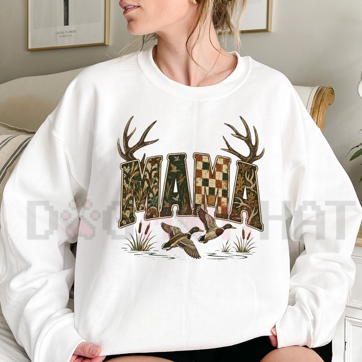 Camo Antler Duck & Deer Hunting Mama Fleece Sweatshirt