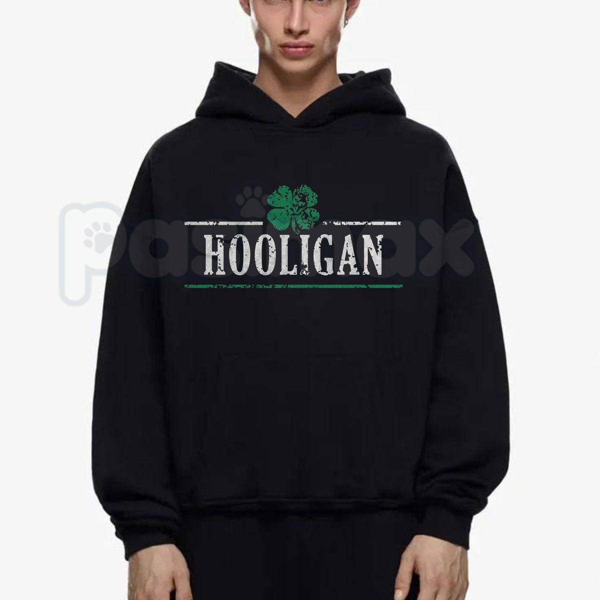 Crazy Dog Hooligan Shamrock Funny Saint St Patricks Day Hoodie โ Irish Drinking Humor Pullover, Lucky Clover Party Sweatshirt, Unisex Heavy Blend