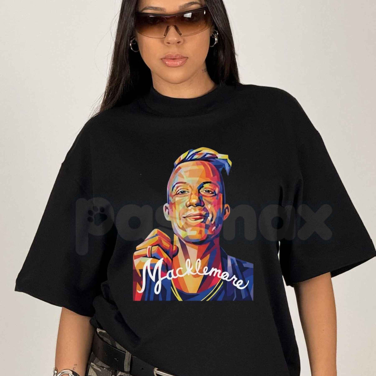 Color Geometric Macklemore Portrait Signature Print T-Shirt โ Retro Pop Art Unisex Tee