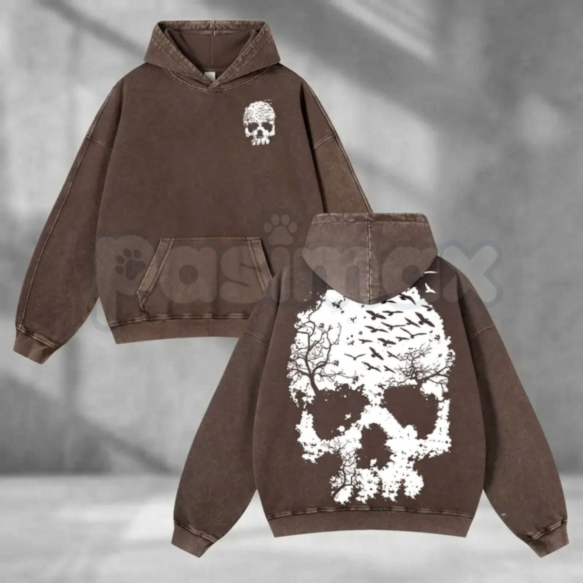 Vintage Washed Skull Print Oversized Hoodie β Distressed Skeleton Graphic Pullover, Minimal Dark Aesthetic Streetwear