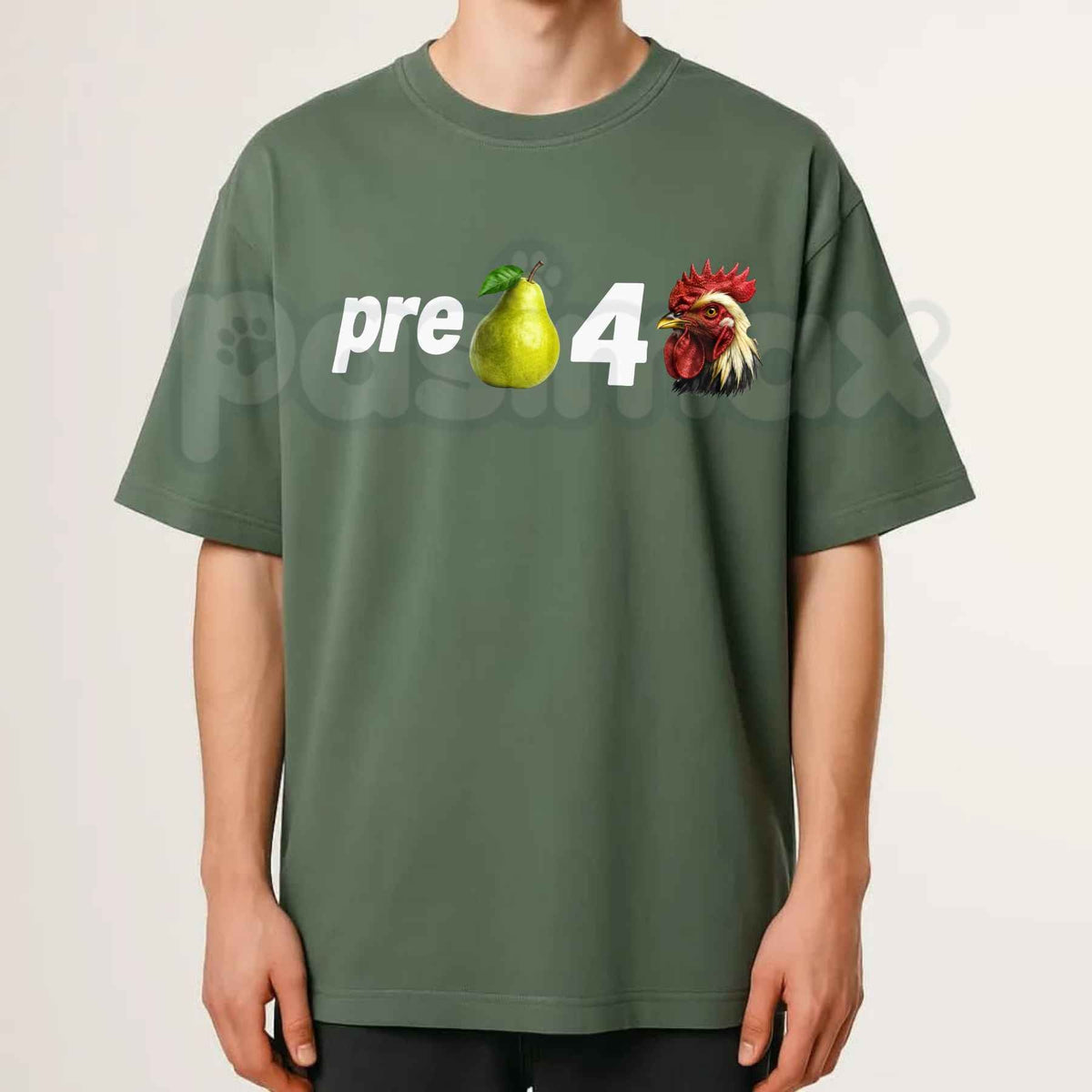 Pre Pear 4 Chicken T-Shirt โ Funny Pun Foodie Unisex Cotton Graphic Tee