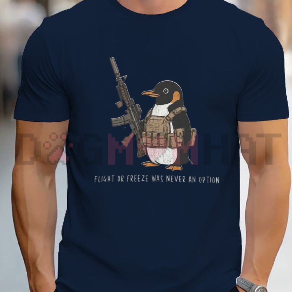 Flight Was Never An Option Graphic Tee - Tactical Armed Penguin Military Funny Cotton Unisex T-Shirt