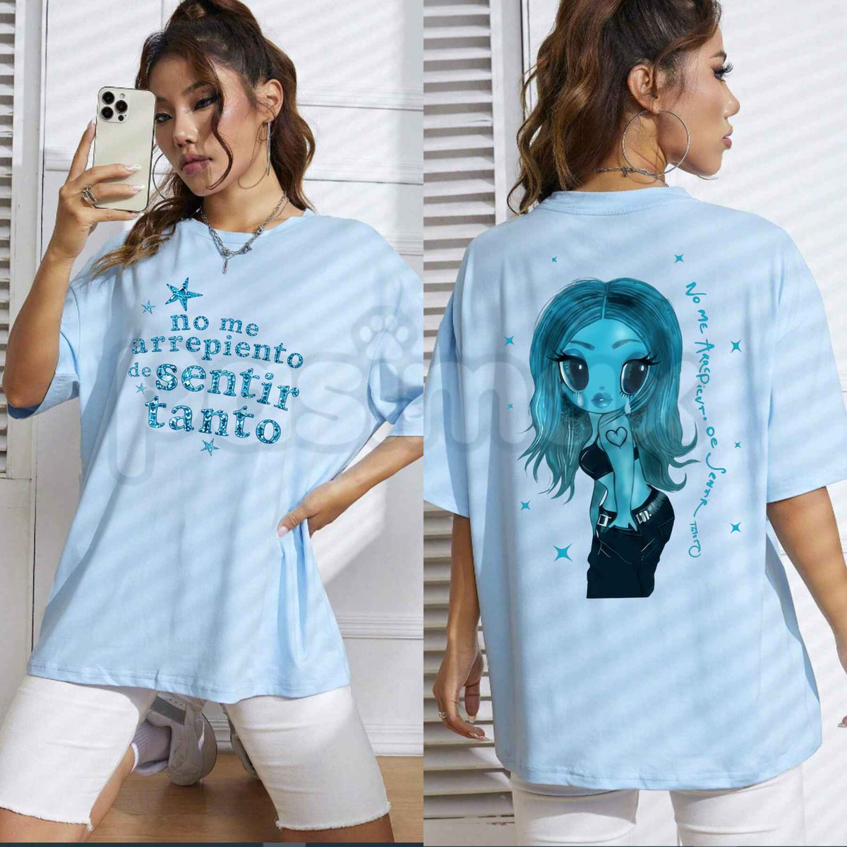 Vintage Blue Graphic Cotton T-Shirt โ Casual Oversized Aesthetic Art Unisex Tee