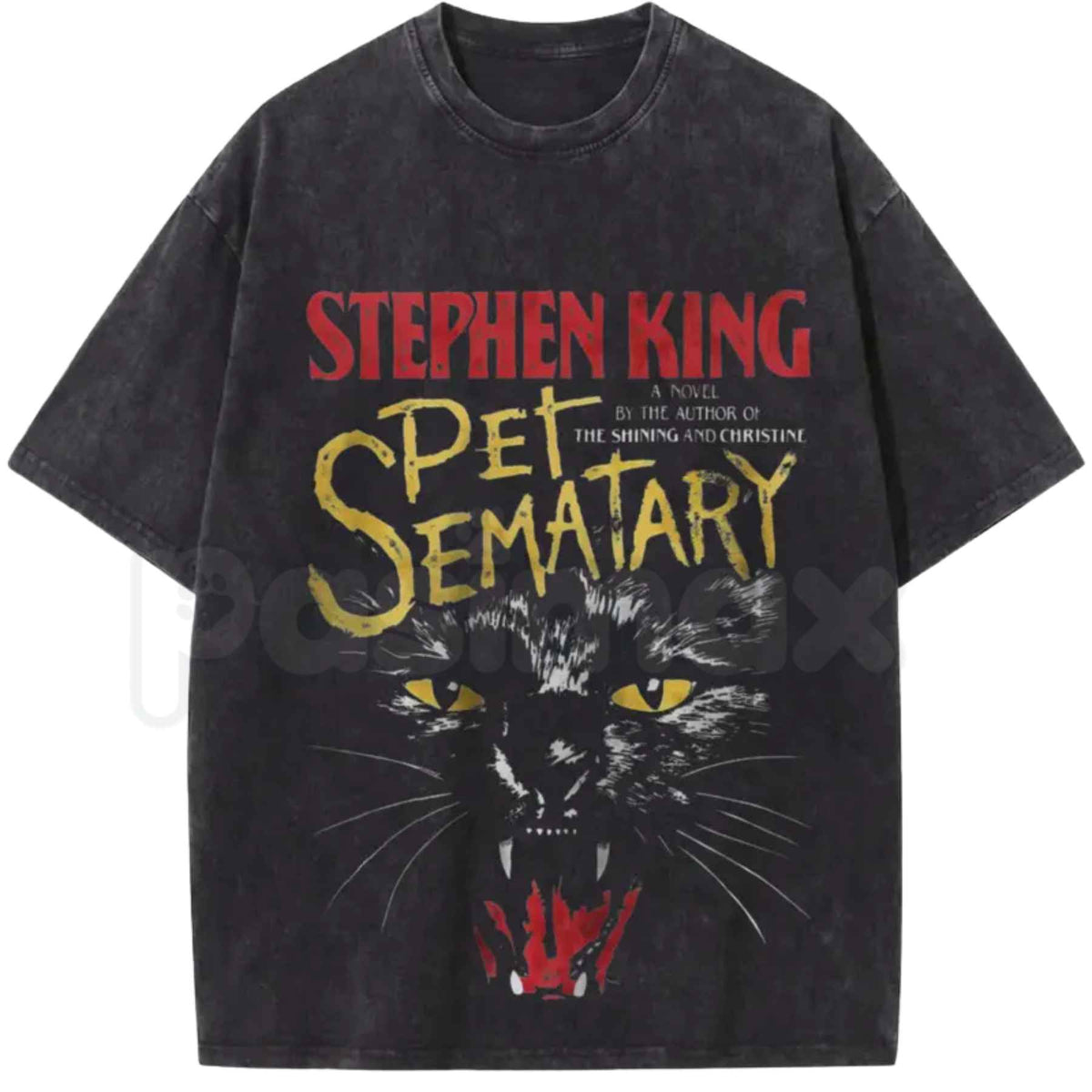 Creepy Black Cat Thriller Graphic Tee โ Spooky Retro Horror Movie T-Shirt, Vintage Acid Washed Lightweight Cotton Unisex Streetwear Top