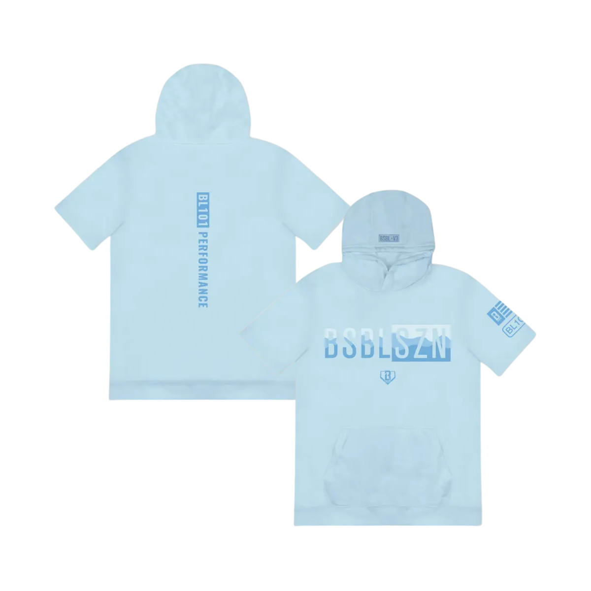 BSBL-SZN Short Sleeve Hoodie V3 - Cotton Candy Blue Athletic Streetwear Short Sleeve Pullover Hoodie