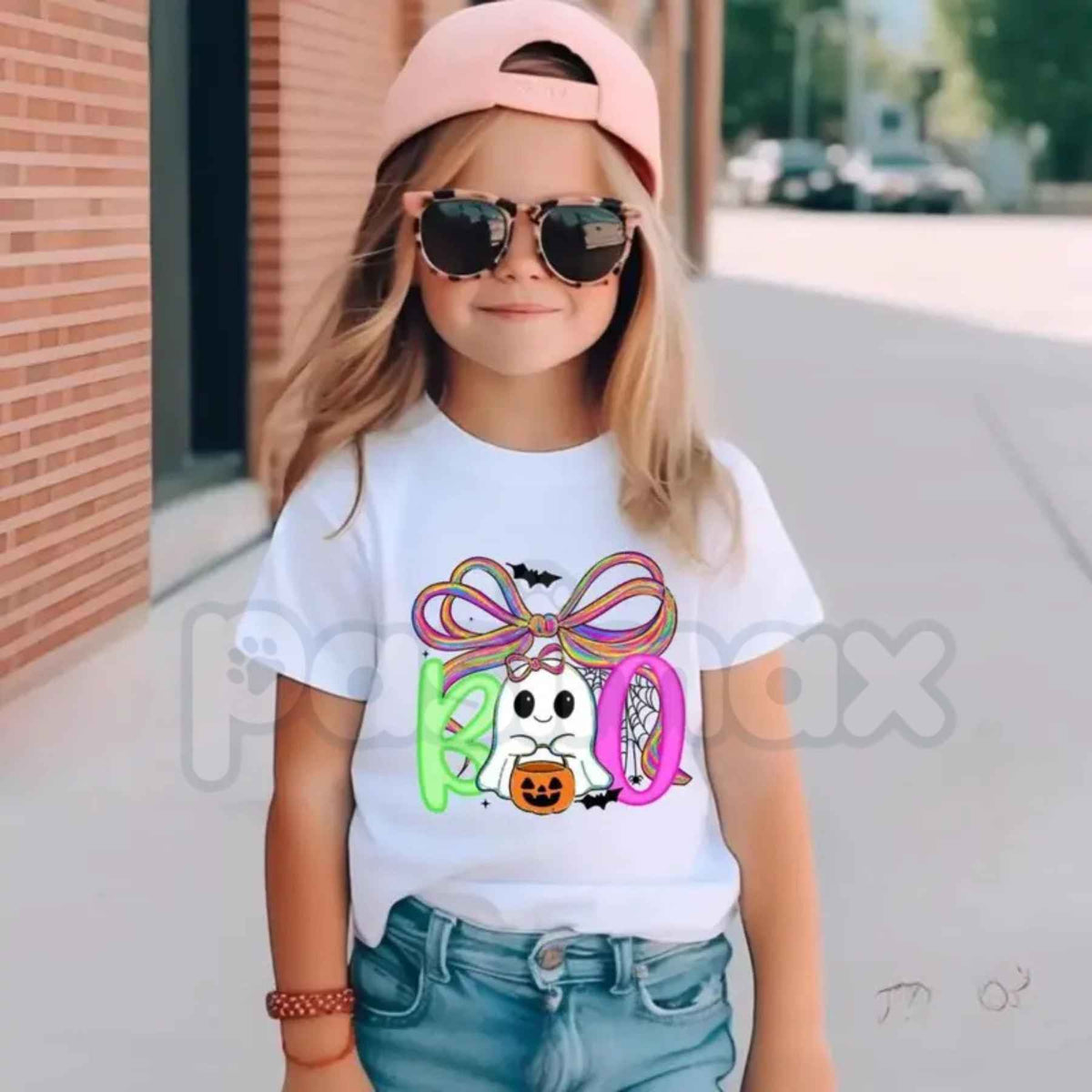 Cute Halloween Ghost Girls T-Shirt โ Spooky Season Kids Unisex Cotton Graphic Tee