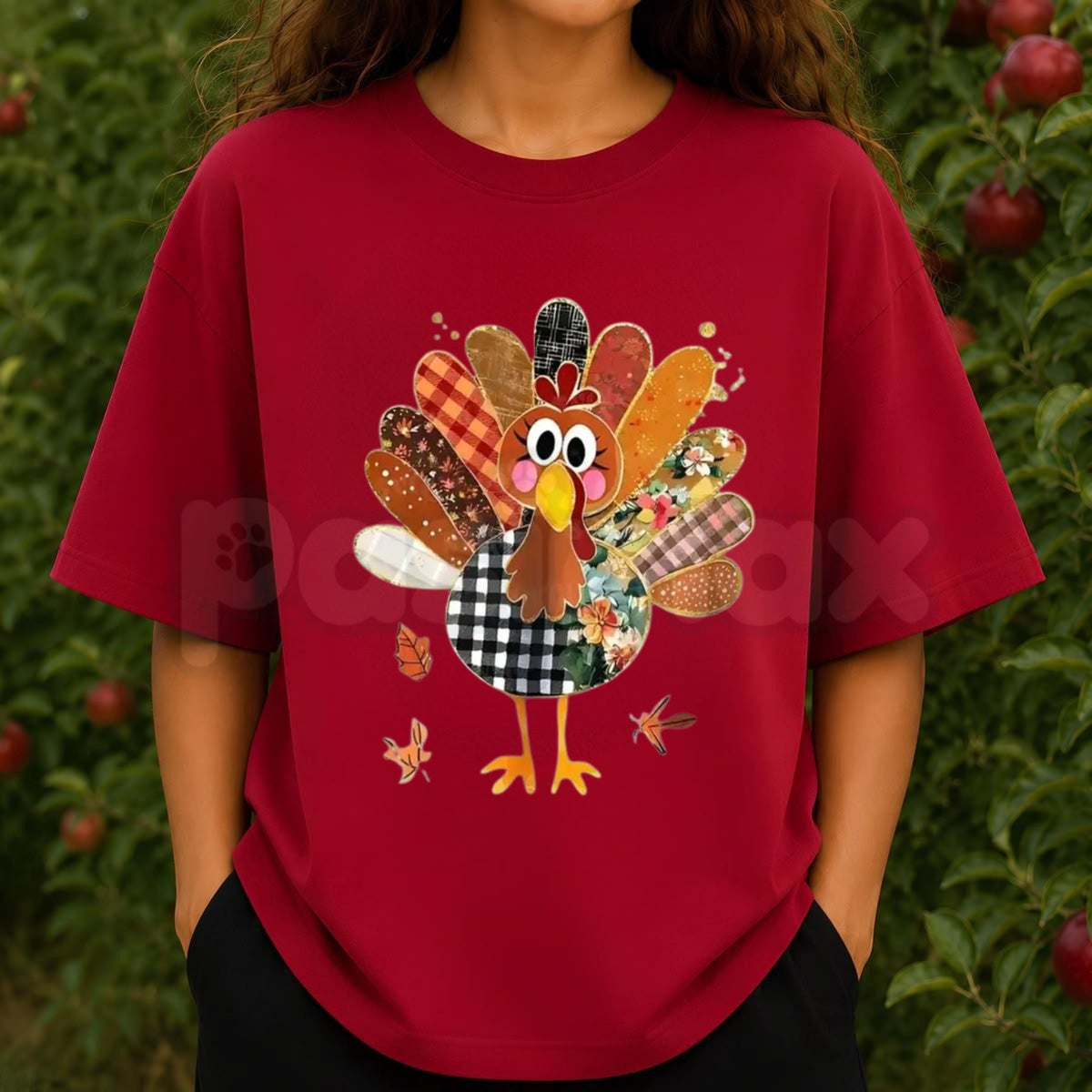 Thanksgiving Patchwork Turkey Shirt โ Cute Quilted Fall Holiday Family Graphic Tee