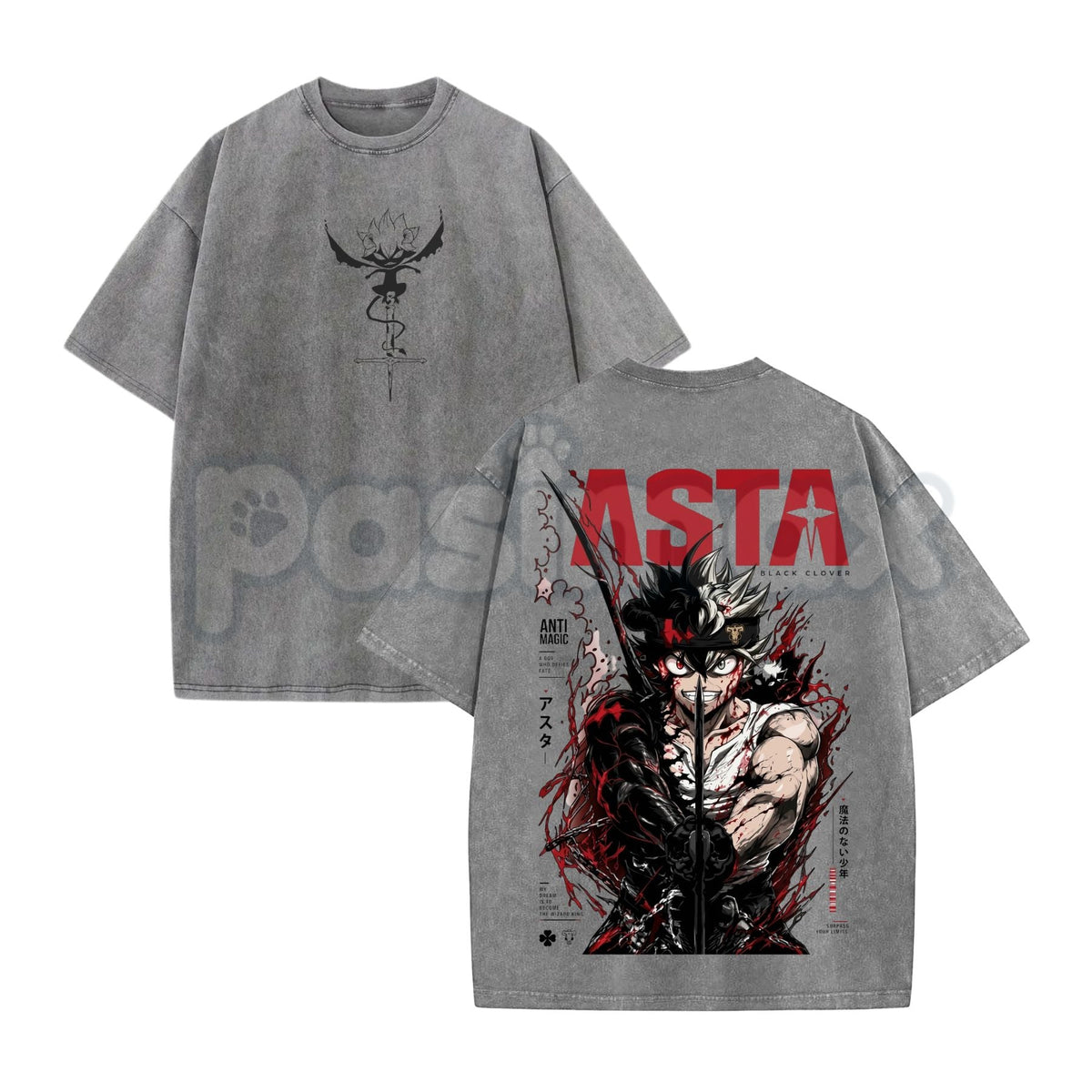 Asta Black Clover Season 2 Washed T-Shirt – Retro Anime Anti-Magic Graphic Tee, Vintage Acid Wash Lightweight Cotton Unisex Streetwear Top