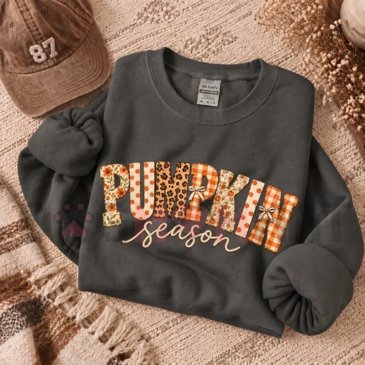 Pumpkin Season Patchwork Fall Graphic Crewneck Sweatshirt