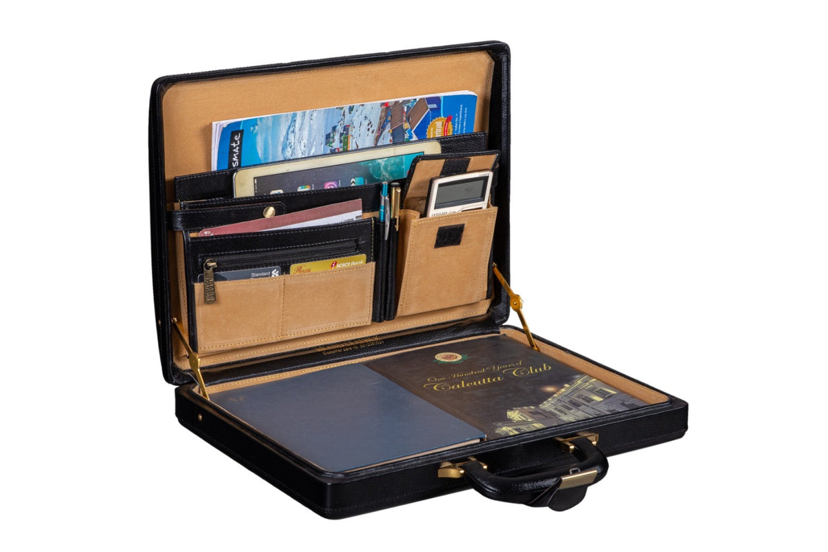 Leather Executive Men's Leather Attache Briefcase - Black