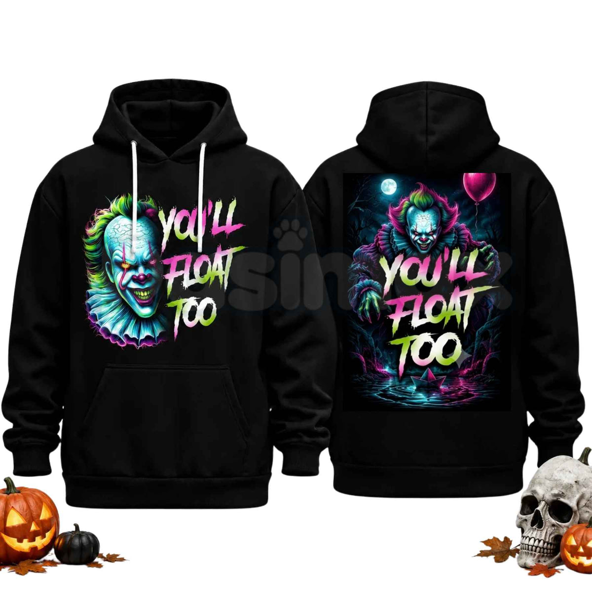 Unisex Horror Movie Villain Double Sided Graphic Hoodie โ Retro Neon Scary Character Pullover, Vintage Spooky Halloween Gift Sweatshirt