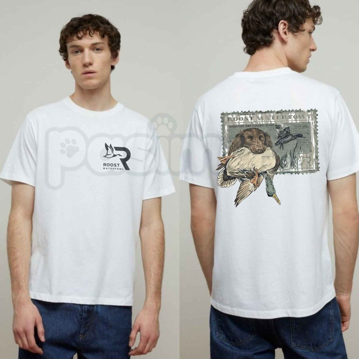 Roost Waterfowl Boykin Stamp T-Shirt β Outdoor Hunting Dog Unisex Cotton Graphic Tee