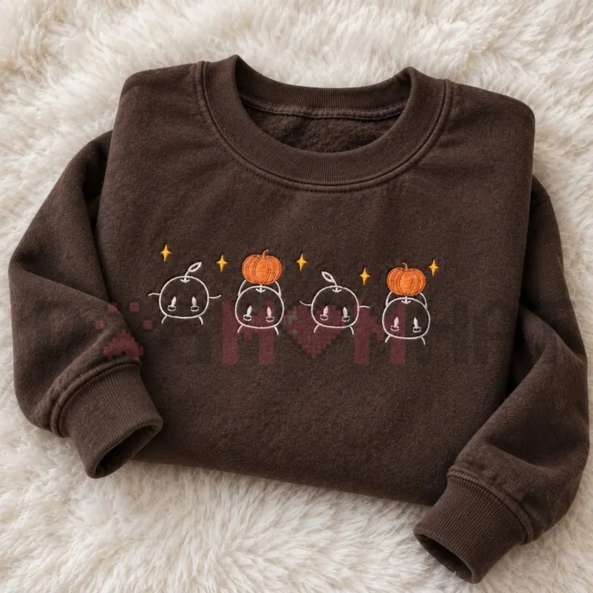 Embroidered Junimos with Pumpkins Cozy Gamer Crewneck Sweatshirt