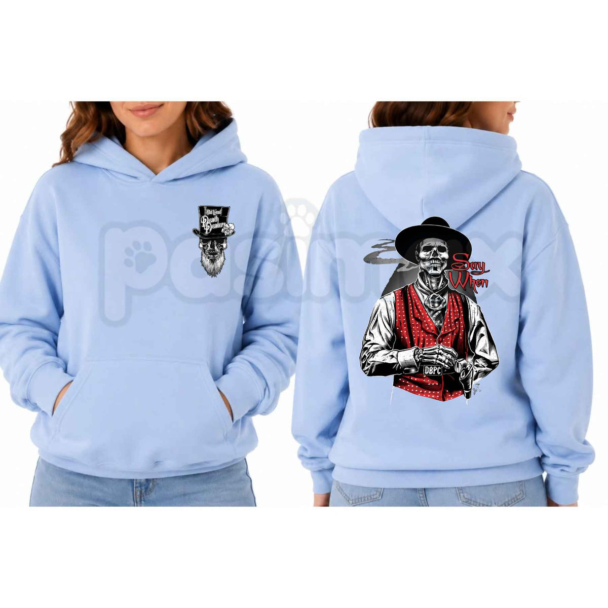 Doc Holliday "Say When" Zombie Hoodie โ Vintage Tombstone Gunslinger Graphic Pullover, Old West Undead Outlaw Sweatshirt, Unisex Heavy Blend