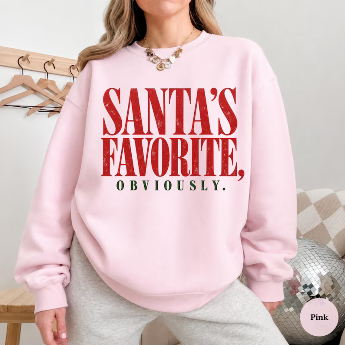 Festive Friction Crewneck – "Santa's Favorite" Funny Christmas Graphic Sweatshirt