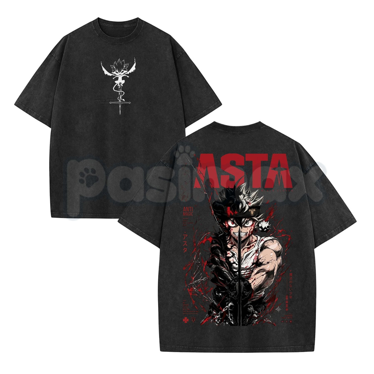Asta Black Clover Season 2 Washed T-Shirt – Retro Anime Anti-Magic Graphic Tee, Vintage Acid Wash Lightweight Cotton Unisex Streetwear Top