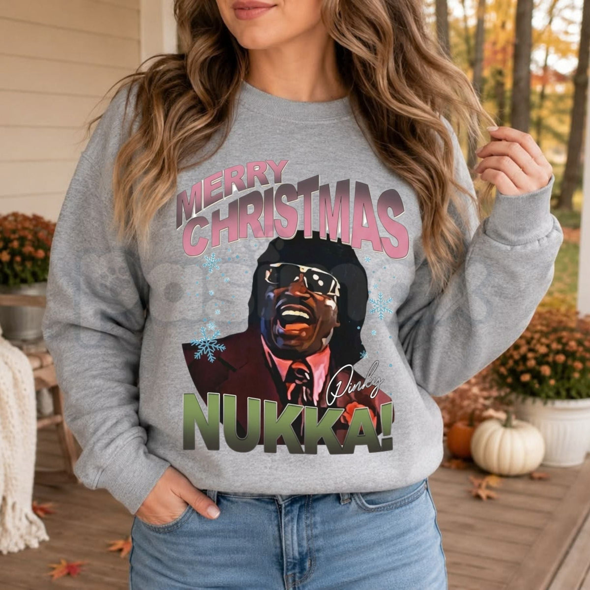 Merry Christmas Nukka Pink Sweatshirt | Pinky Christmas Holiday Graphic Crewneck