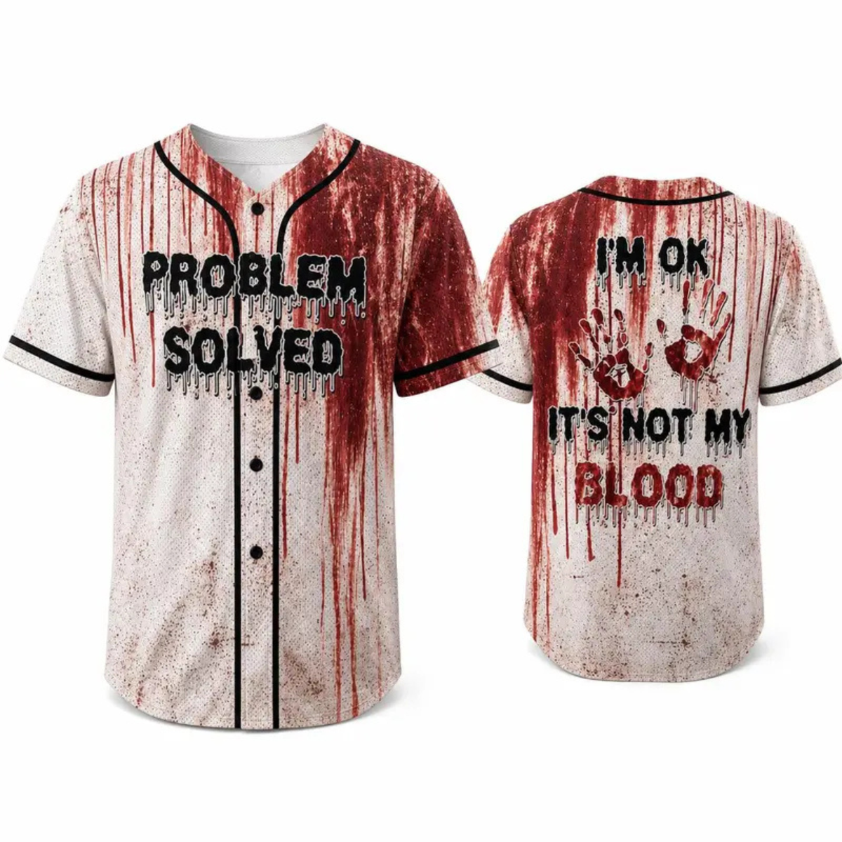 Unisex Horror Theme Graphic "Bloody" Baseball Jersey Shirt