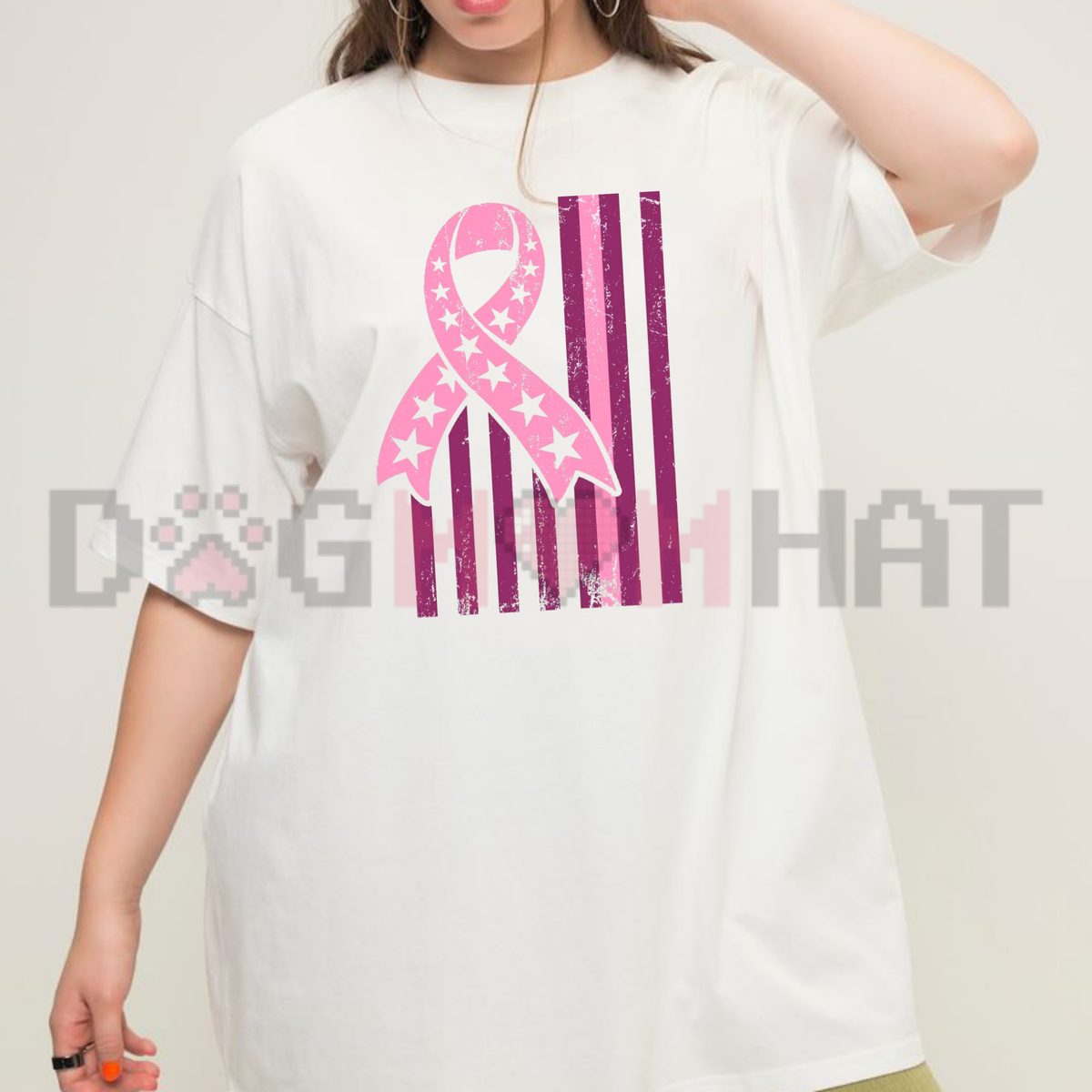 Breast Cancer Awareness USA Flag Graphic T-Shirt