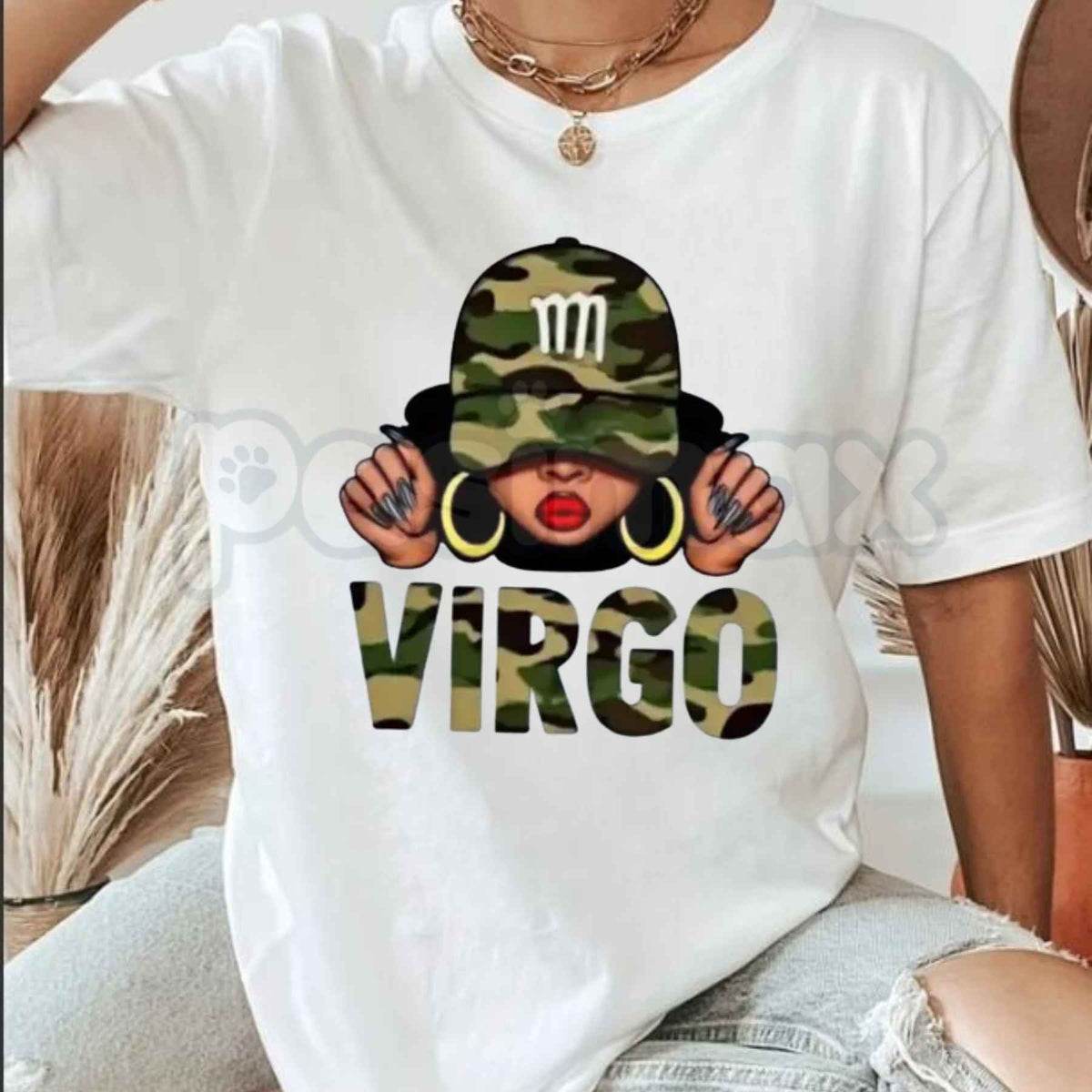 Virgo Queen Camo Hat T-Shirt โ Vintage Zodiac Birthday Unisex Cotton Graphic Tee