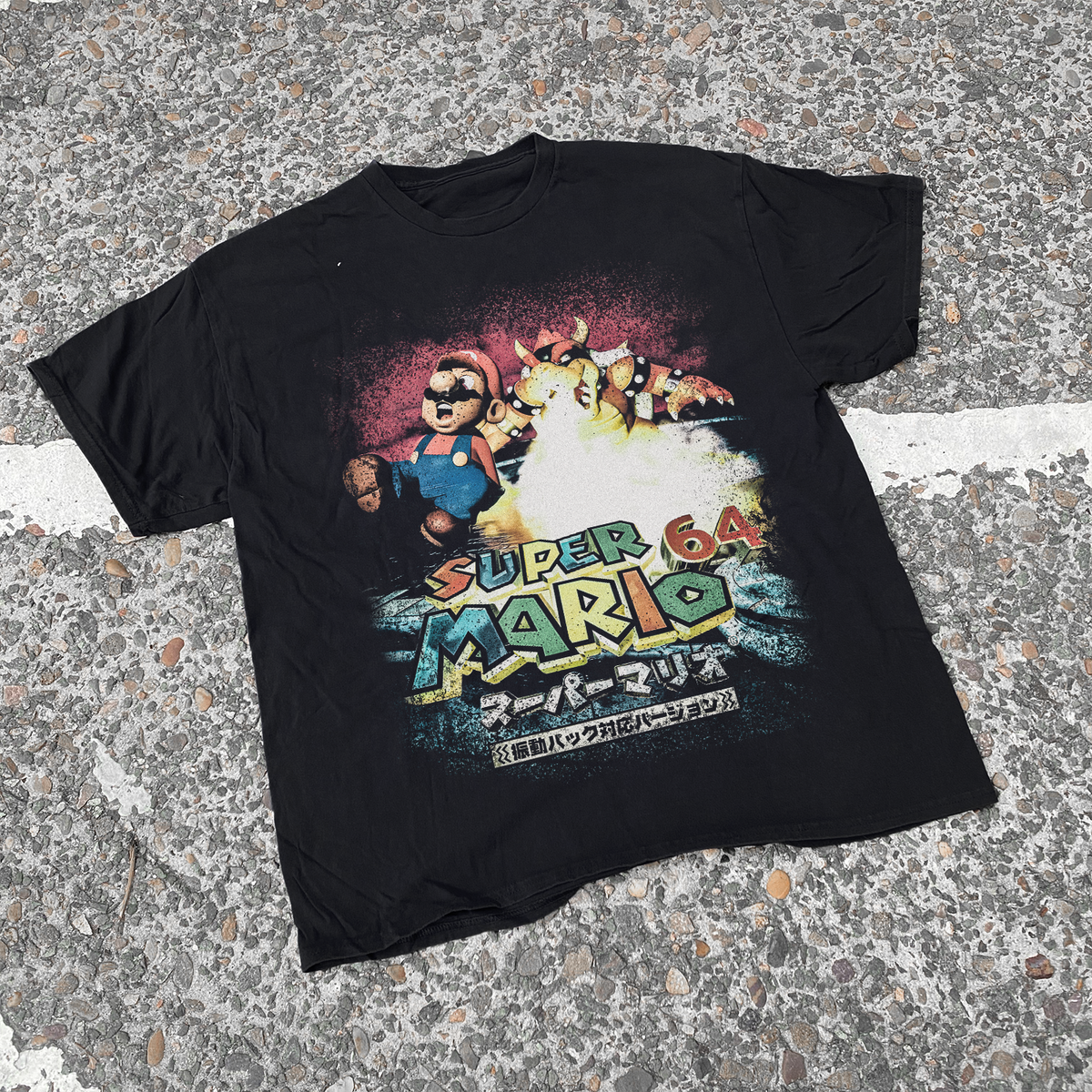 Beautiful '96 Japanese 'Mario 64' Vintage Black Washed Tee