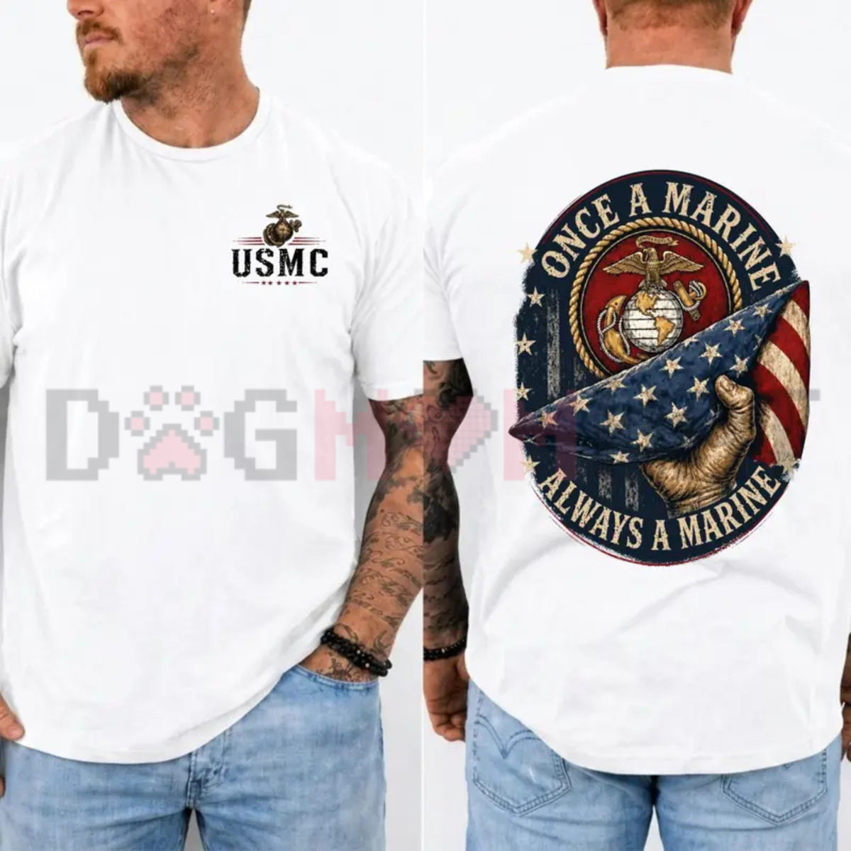 Once a Marine Always a Marine Graphic Tee - USMC Veteran Patriotic Soft Cotton Unisex Short Sleeve T-Shirt