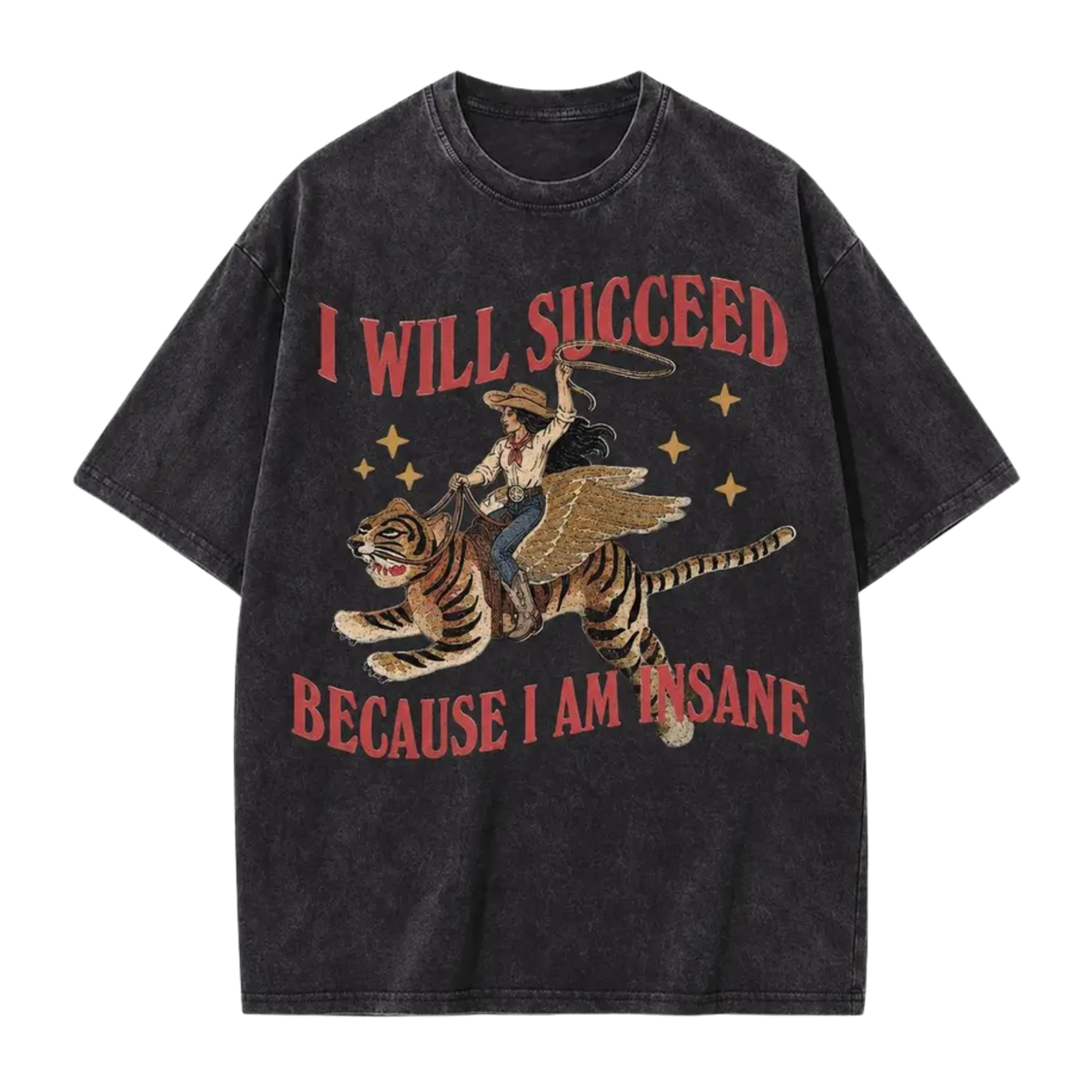 Acid Wash Surreal Winged Tiger Art Streetwear T-Shirt
