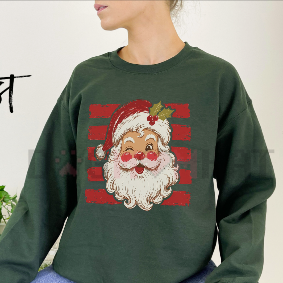 Vintage Festive Santa Stripe Pullover - Cozy Red Striped Christmas Graphic Sweatshirt