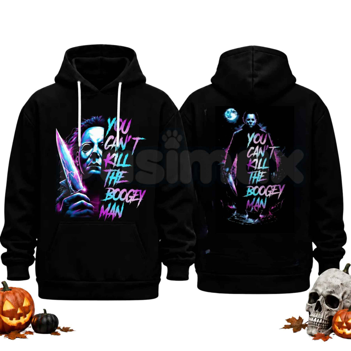 Unisex Horror Movie Villain Double Sided Graphic Hoodie โ Retro Neon Scary Character Pullover, Vintage Spooky Halloween Gift Sweatshirt